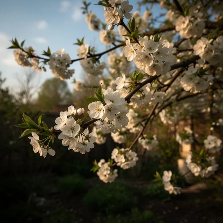 Racimos de flores blancas de azahar cubriendo las ramas en primavera