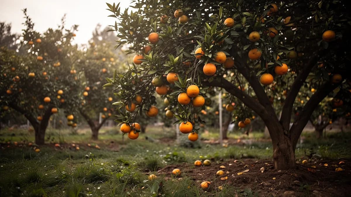 Naranja cortada por la mitad mostrando los gajos jugosos y las semillas