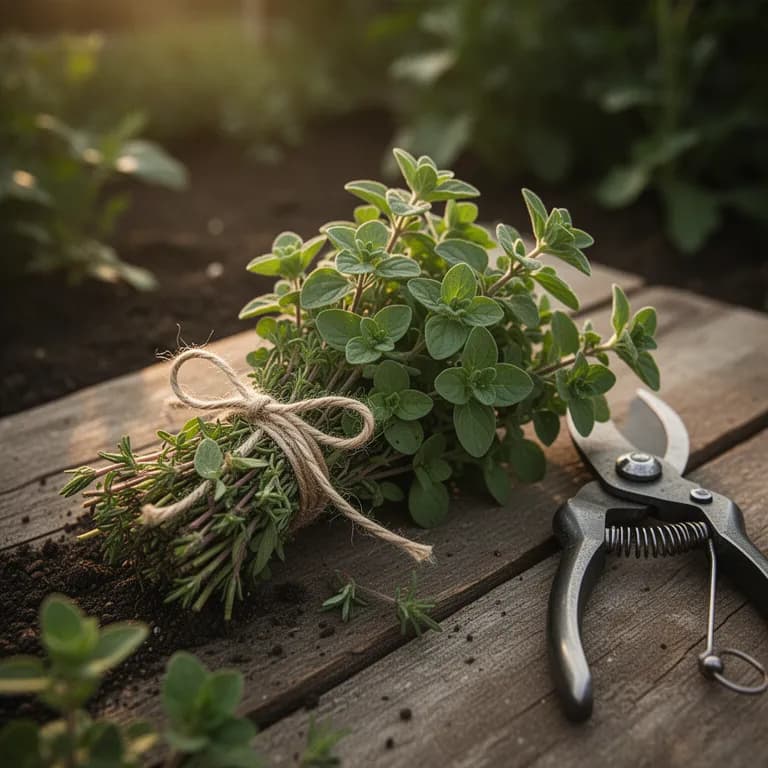 Freshly harvested oregano stems bundled together