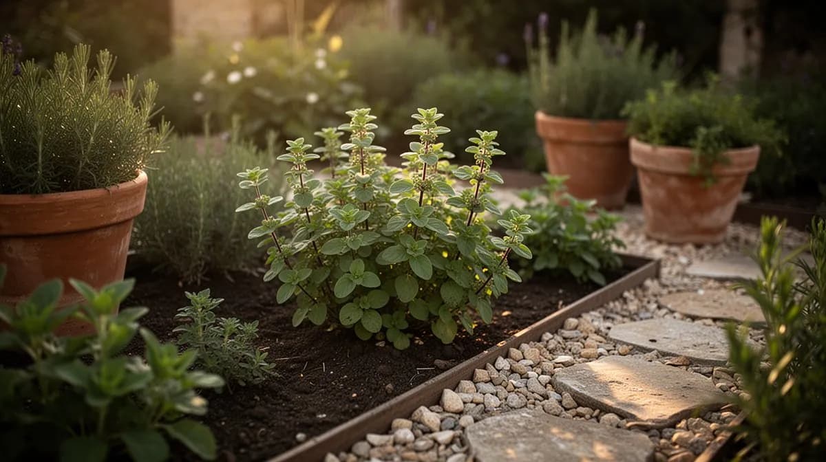 Scharfer und Würziger Oregano wächst neben Tomaten und Paprika