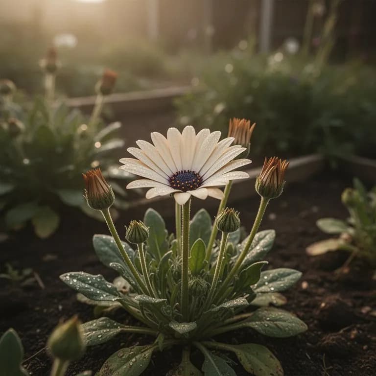 Osteospermum in voller Blüte mit leuchtend lila und weißen Blüten