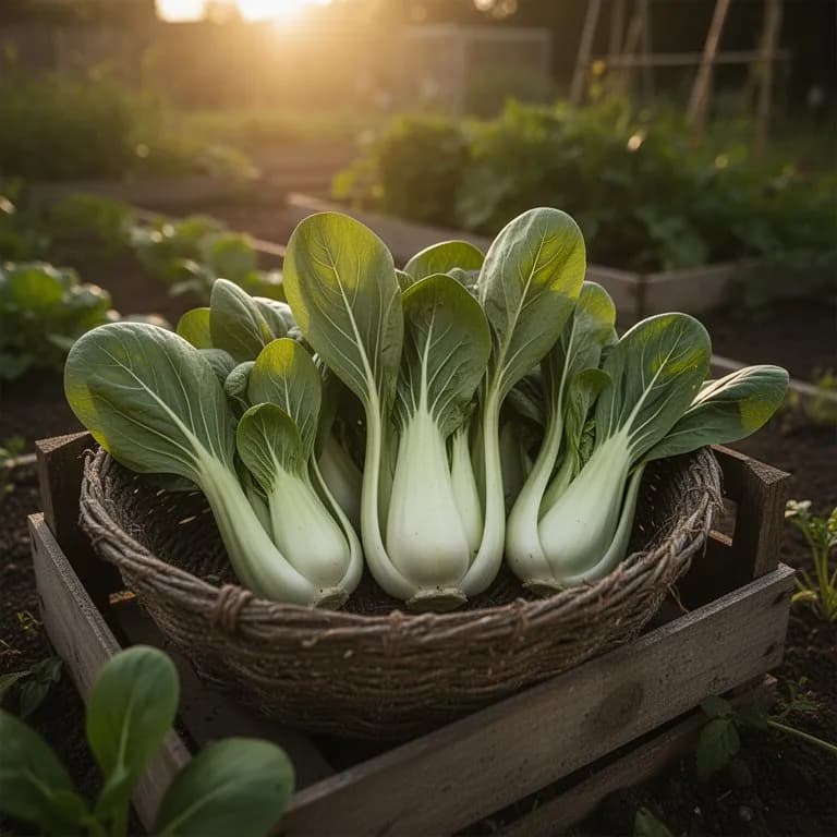 Frisch geerntete Baby-Pak-Choi-Köpfe mit knackig weißen Stielen und leuchtend grünen Blättern