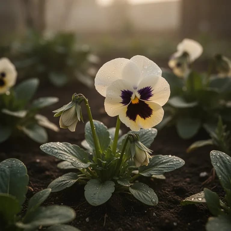 Fresh pansy flowers arranged on a salad as edible garnish