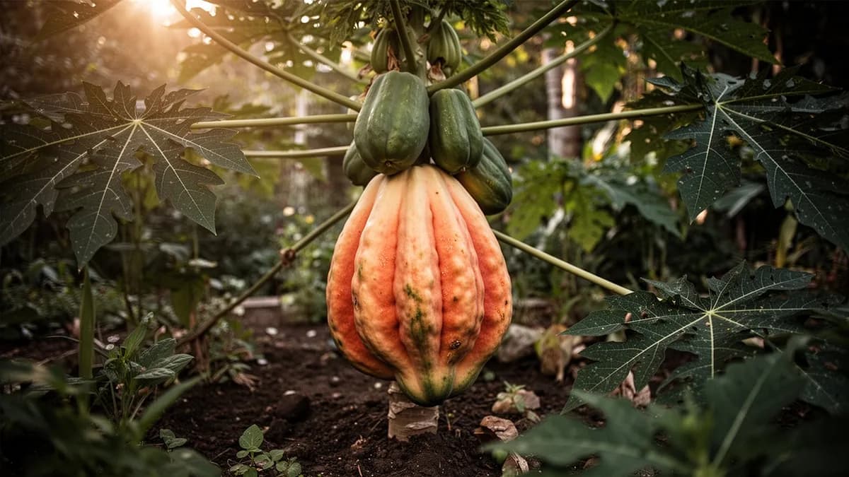 Papayero adulto cargado de frutos