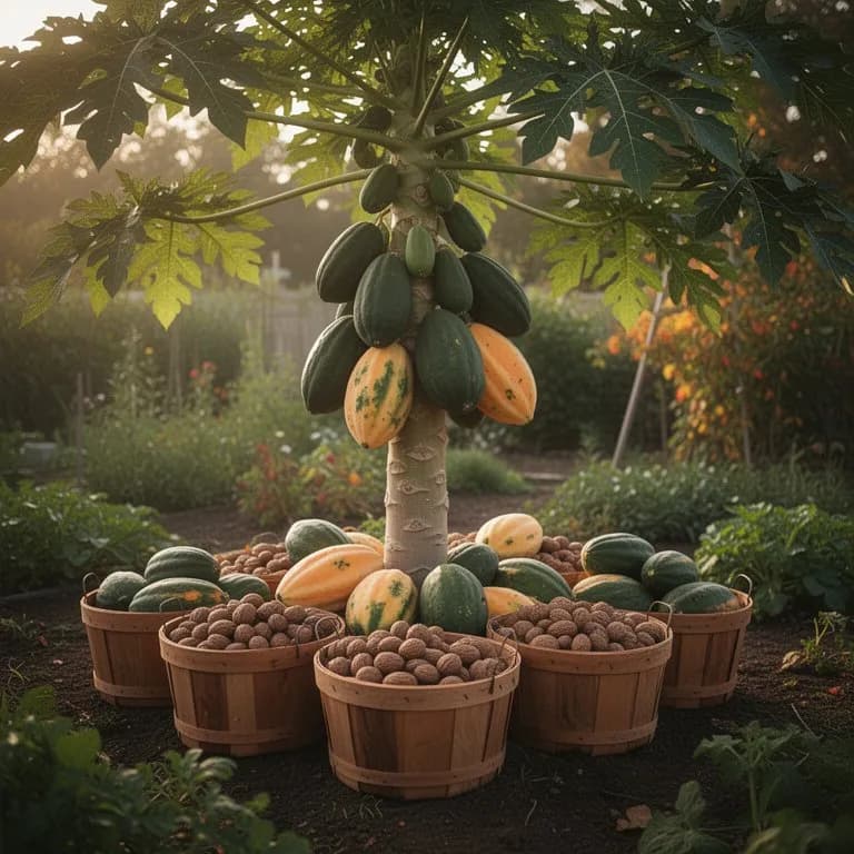 Fruto de papaya maduro de color amarillo dorado listo para cosechar con la pulpa anaranjada visible