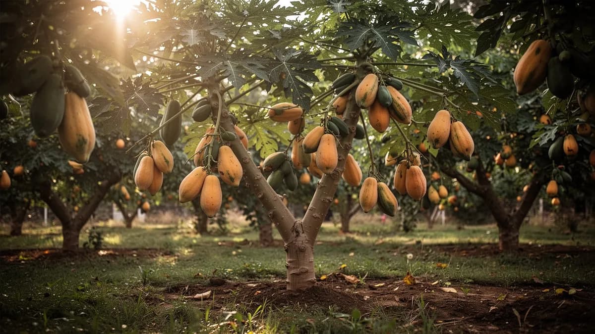 Papaya cortada por la mitad mostrando la vibrante pulpa anaranjada y las semillas negras en el centro