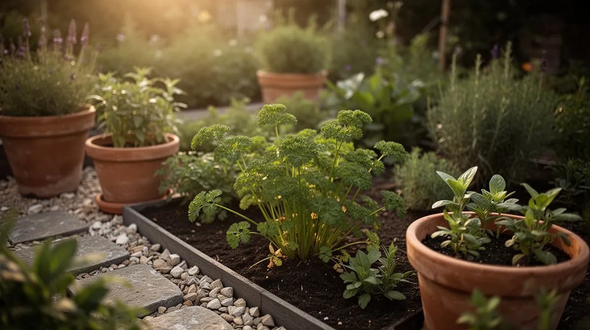 Eine Reihe Wurzelpetersilie in gut vorbereitetem Gartenboden