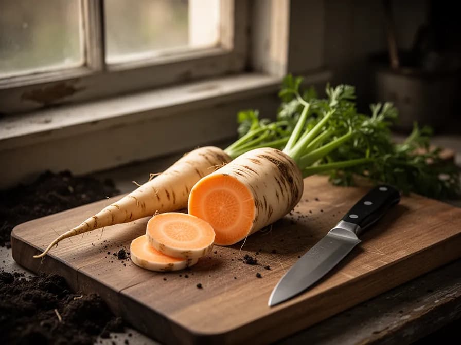Cross-section of a parsnip showing creamy interior