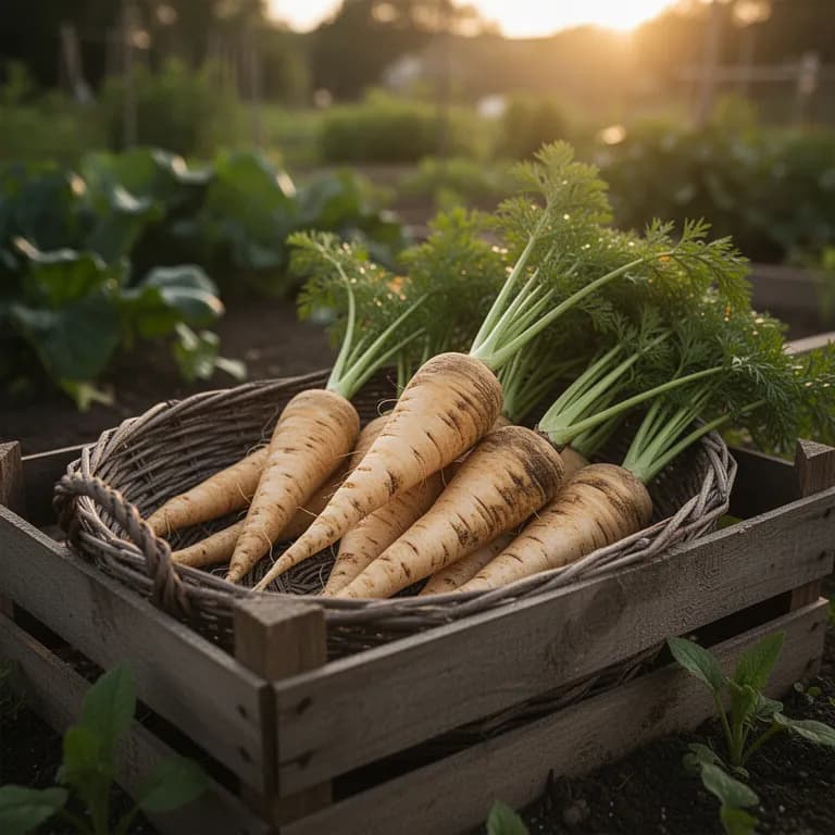 Freshly dug parsnips with long white tapered roots