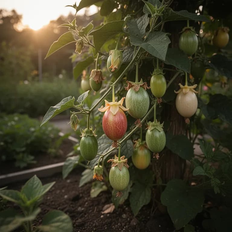 Gardener pruning passion fruit vine to encourage lateral growth