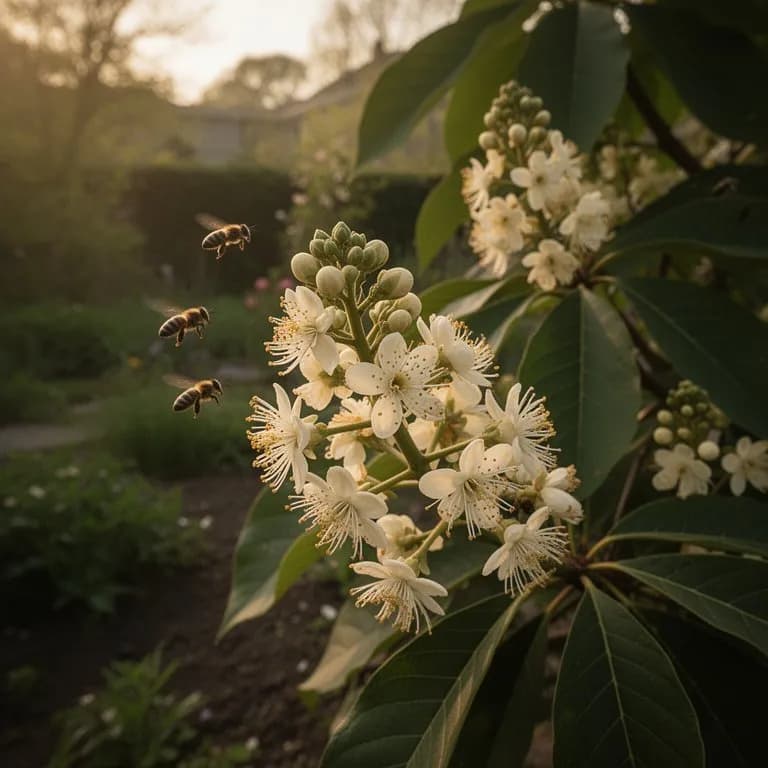 Dunkelrotbraune Papau-Blüten erscheinen an kahlen Ästen im zeitigen Frühling vor dem Blattaustrieb