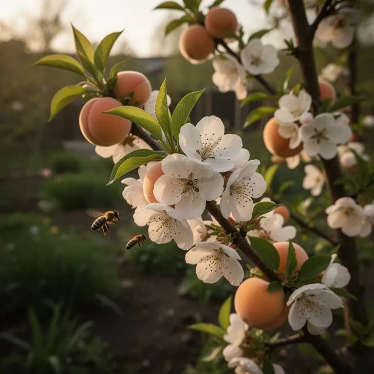 Delicate pink peach blossoms covering branches in early spring