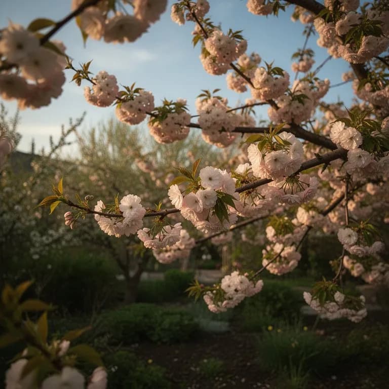 Pink peach blossoms covering branches in spring