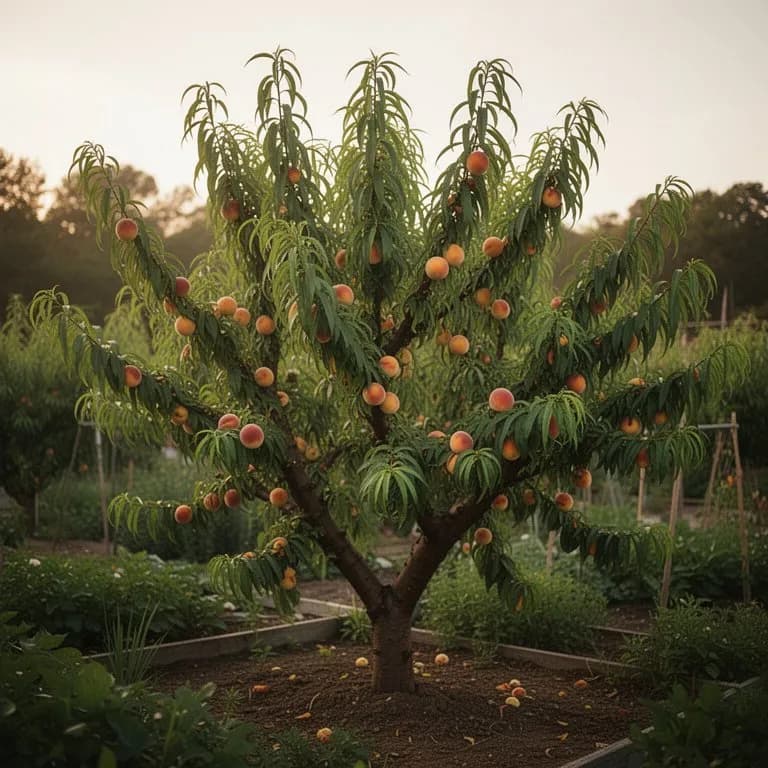 Open center pruning on a dormant peach tree