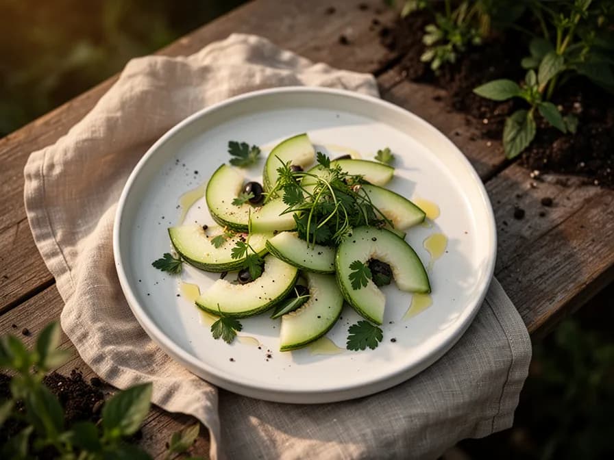 Tropischer Smoothie aus frischer Pepino-Melone, garniert mit Minzblättern