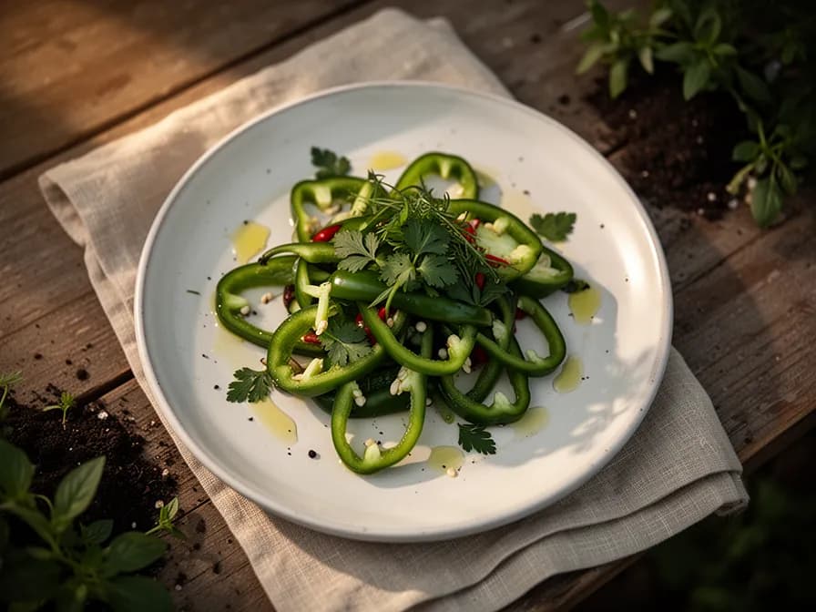 Anaheim peppers blistering and charring under a broiler flame
