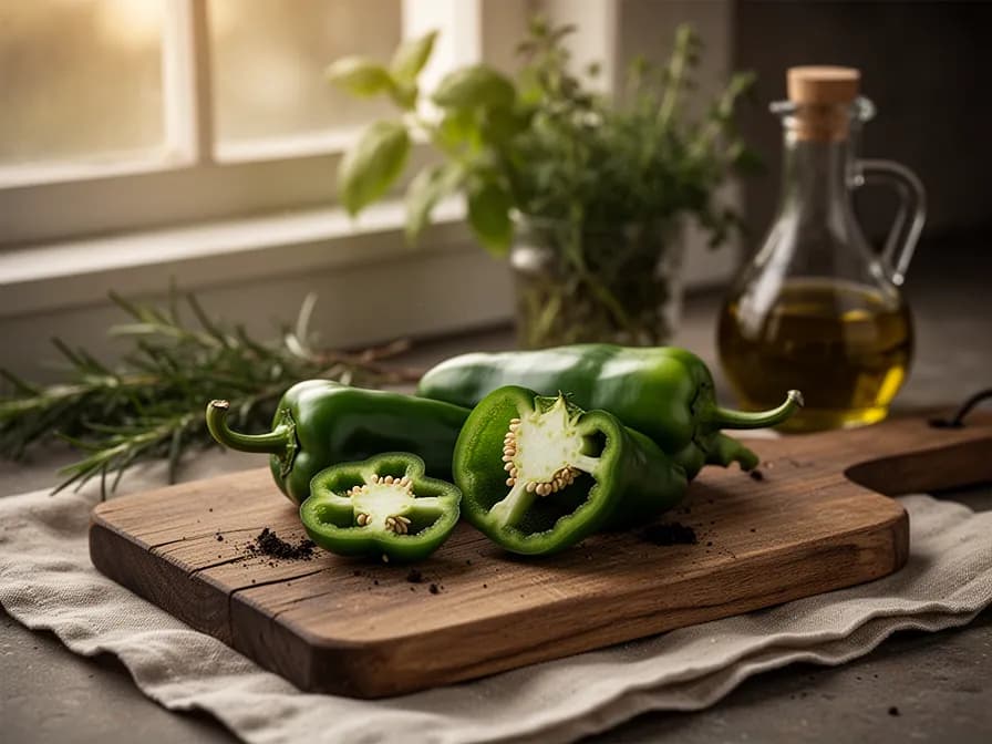 Cross-section of sliced banana peppers showing thin walls and pale seeds