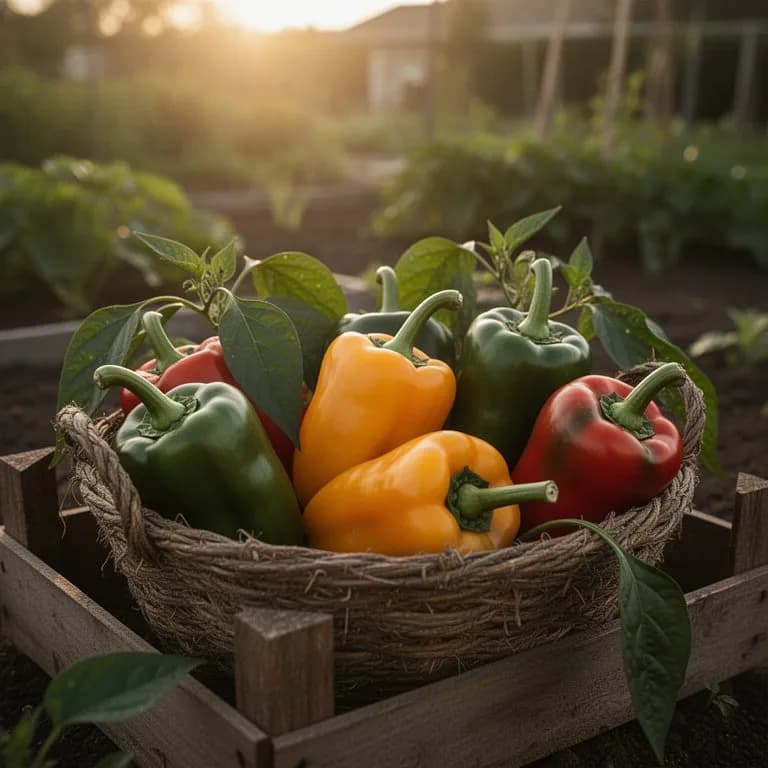 Cubanelle-Paprika reift von Grün zu leuchtendem Orange-Rot an der Pflanze