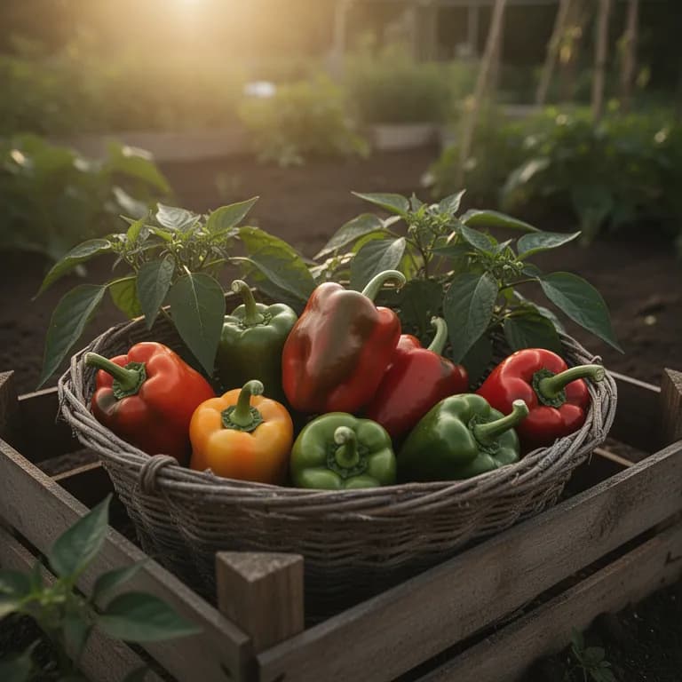 Brilliant red ripe ghost peppers with deeply wrinkled skin hanging from the plant