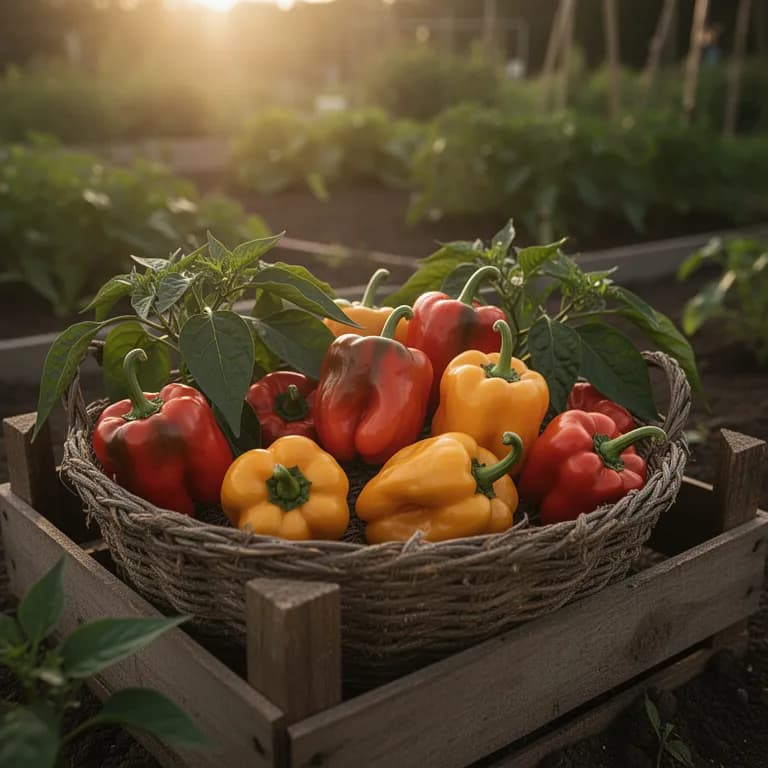 Leuchtend orange reife Habanero-Chilis hängen an einer gesunden Pflanze in voller Sonne