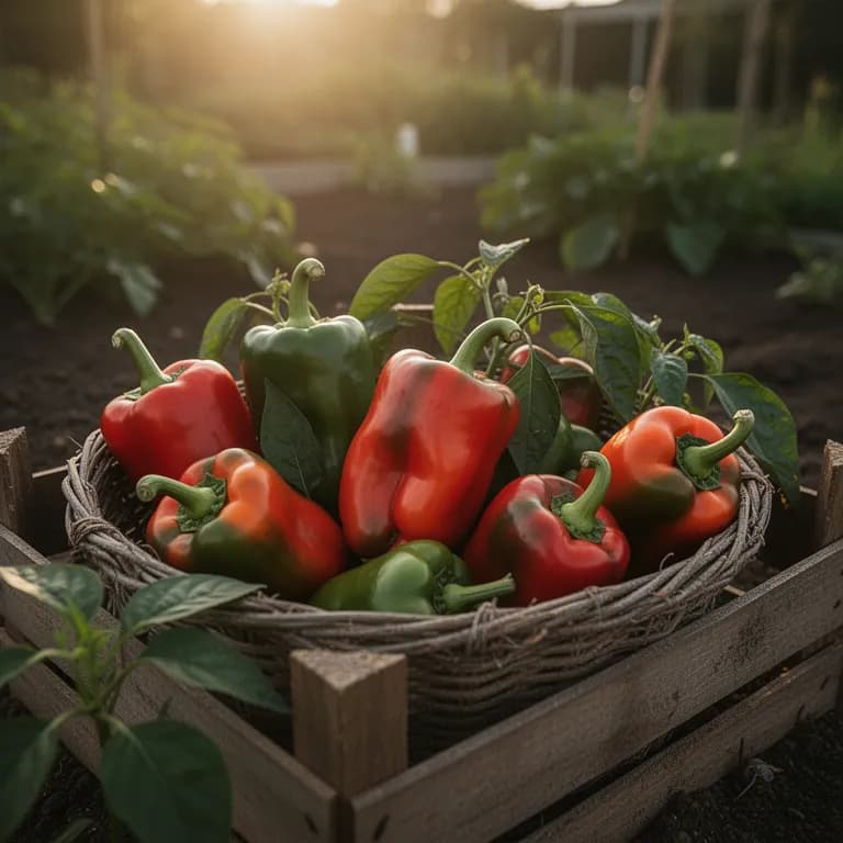 Freshly harvested Hungarian Wax peppers in shades of yellow, orange, and red