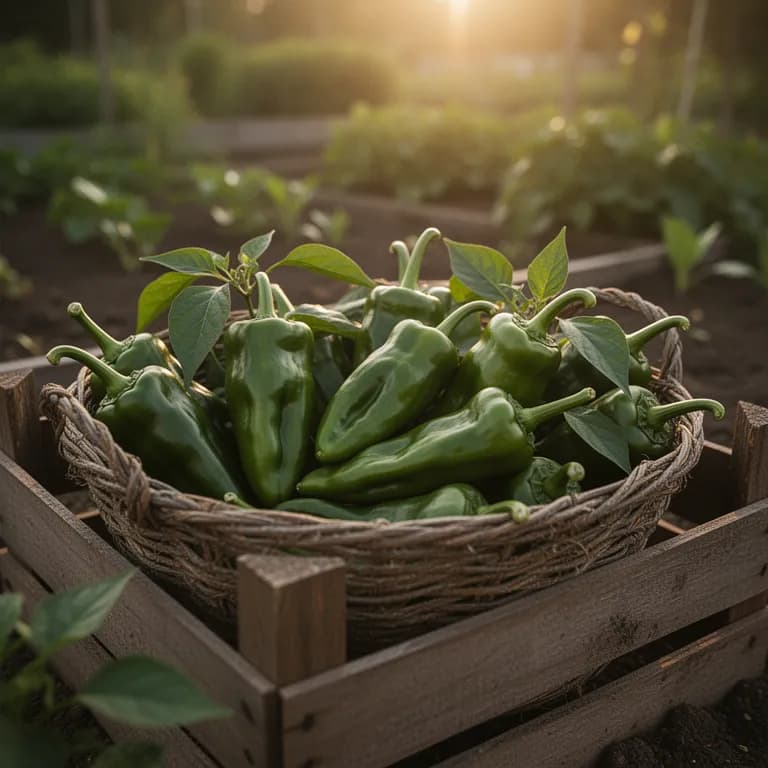 Shishito peppers ripening from green to red on the plant