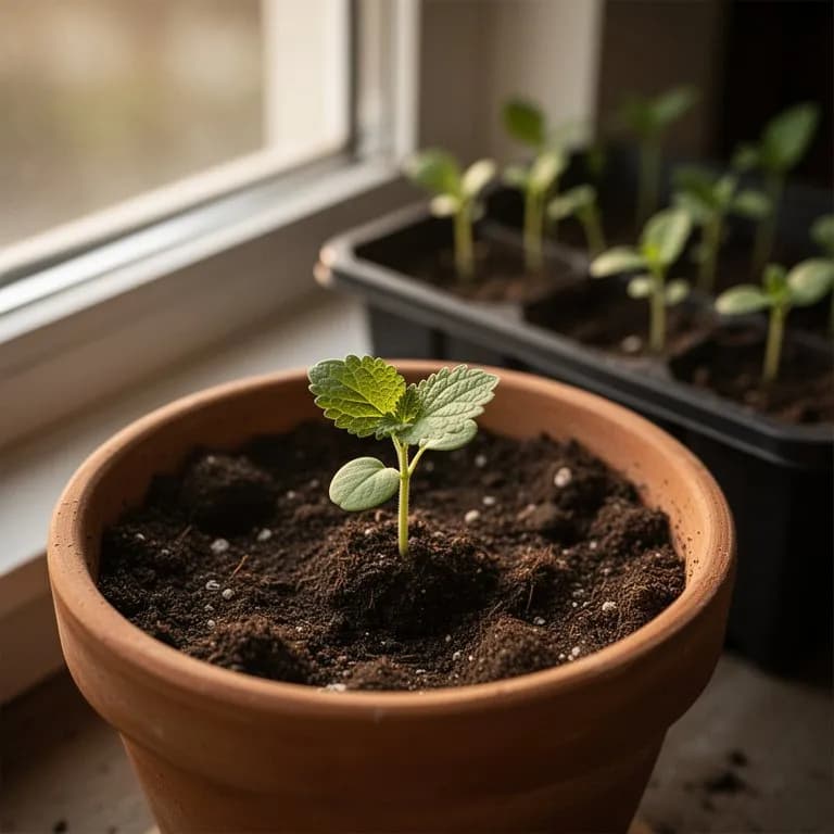 Green perilla seedling emerging from soil