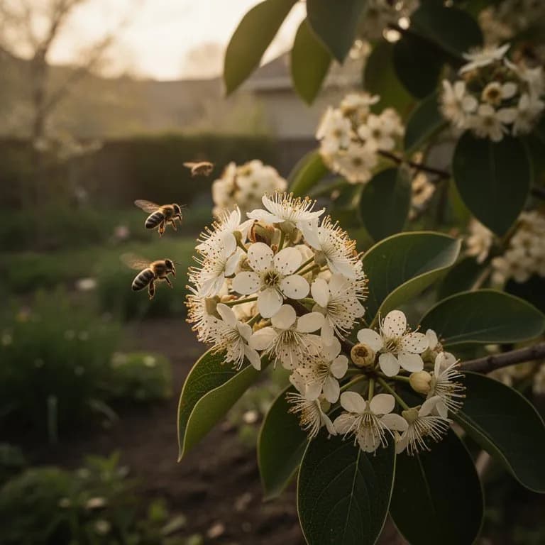 Kleine weiße Kakiblüten am Zweig