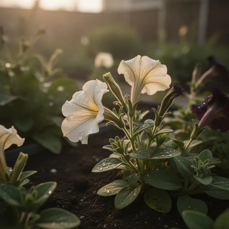 Nahaufnahme einer einzelnen Wellen-Petunien-Blüte mit ihrer Trichterform