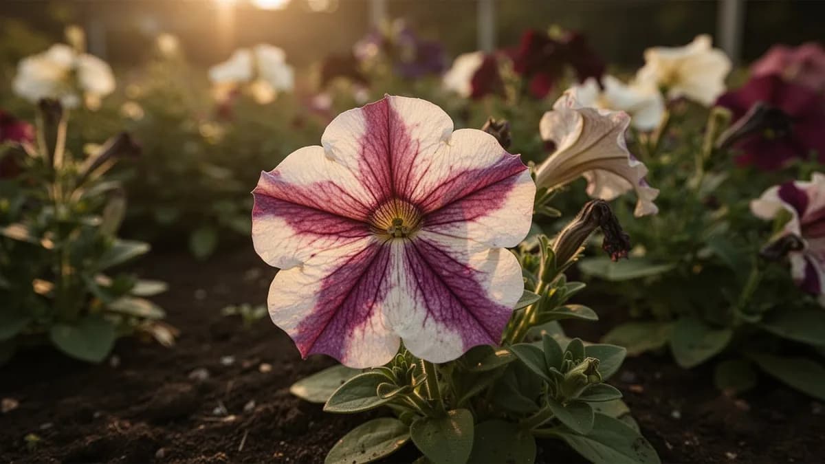 Aplicación de fertilizante líquido a petunias Wave en contenedores