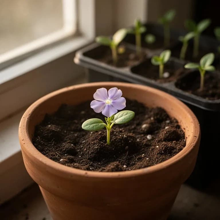 Junge Phlox-Sämlinge mit schmalen gegenständigen Blättern, die im Frühjahr austreiben