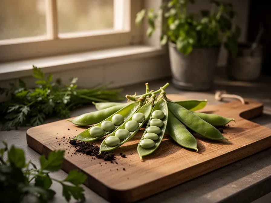 Dried pigeon peas in a wooden bowl showing their golden tan color