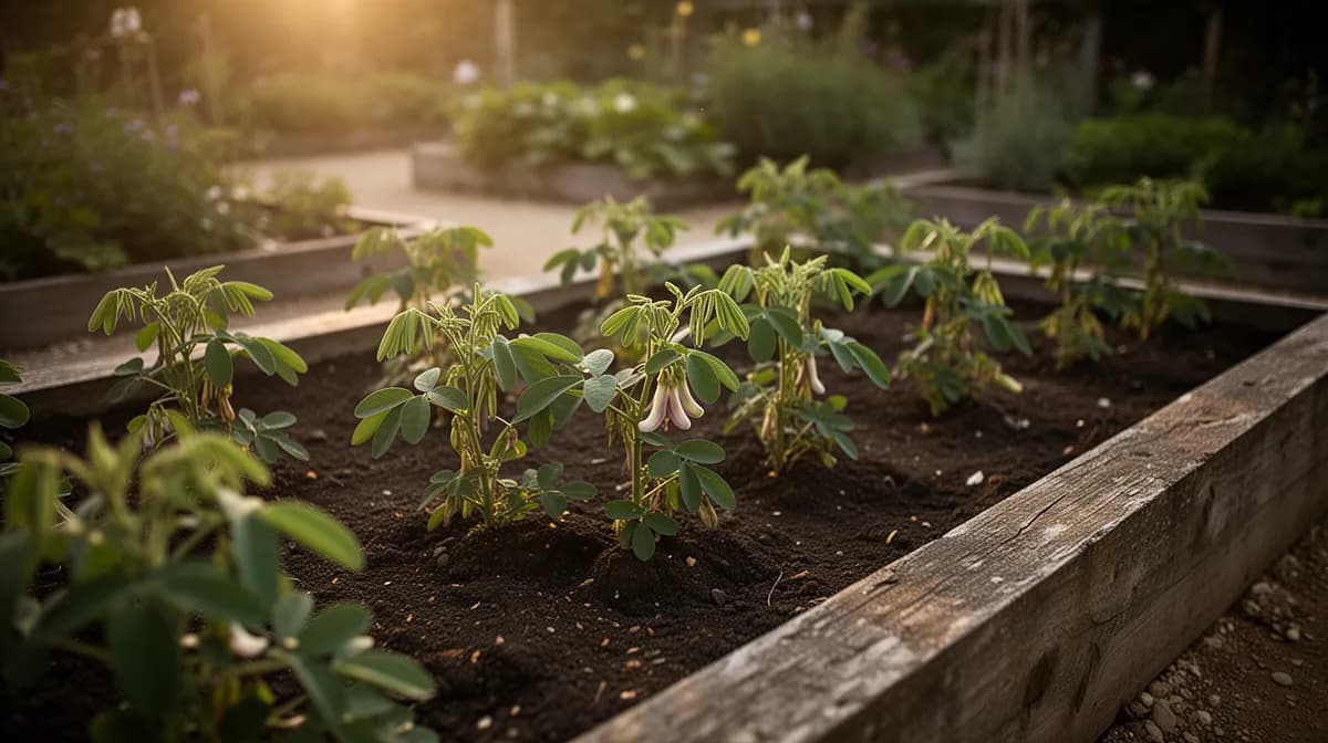Mature pigeon pea shrub growing tall in a tropical garden