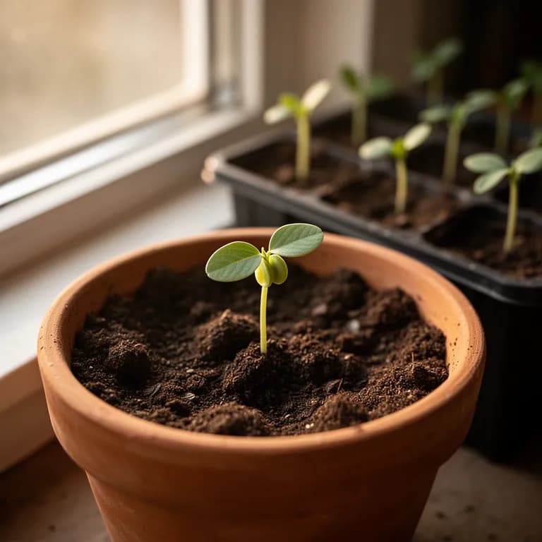 Young pigeon pea seedling with first trifoliate leaves emerging