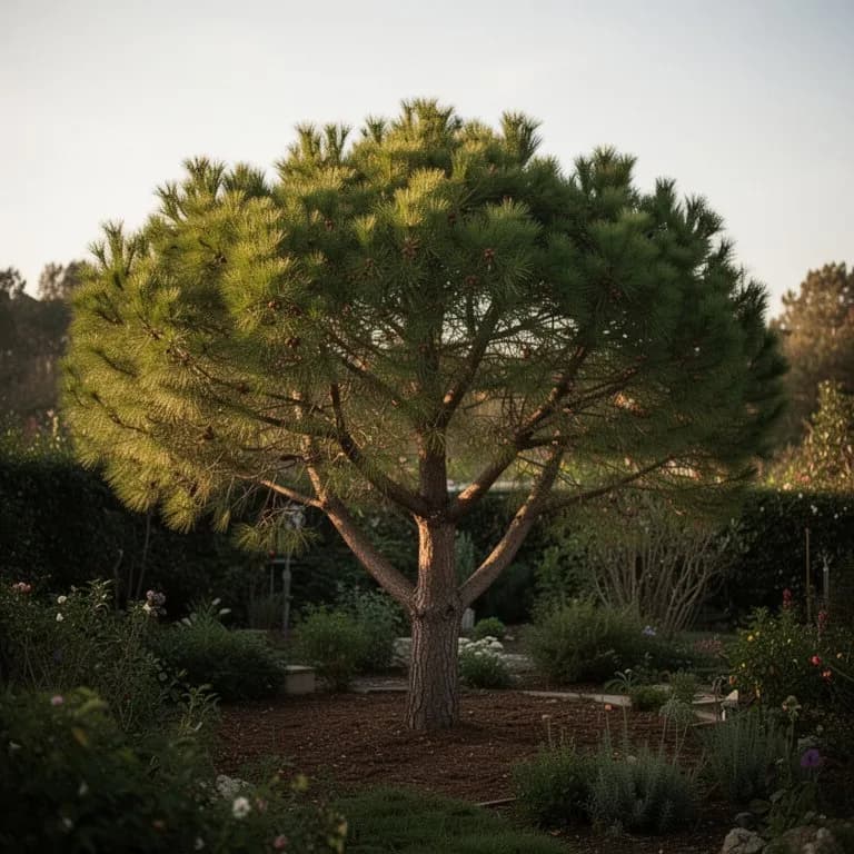 Pinus pinea maduro con amplia copa en forma de paraguas