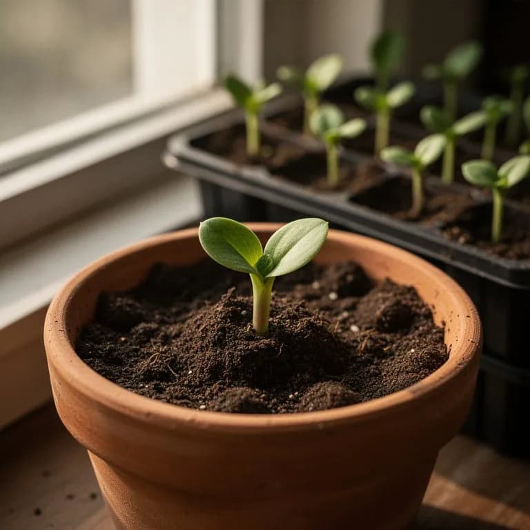 Jóvenes plántulas de plátano macho emergiendo del suelo