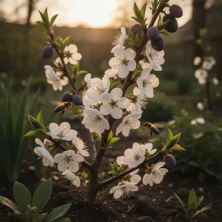 Delicate white plum blossoms covering branches in early spring
