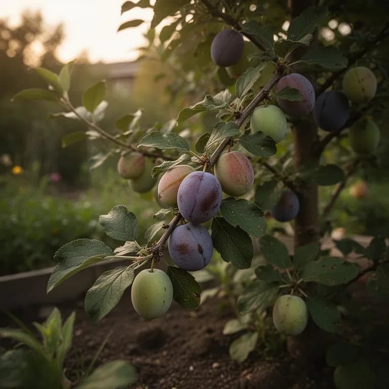 Gardener pruning a plum tree in summer with sharp bypass secateurs
