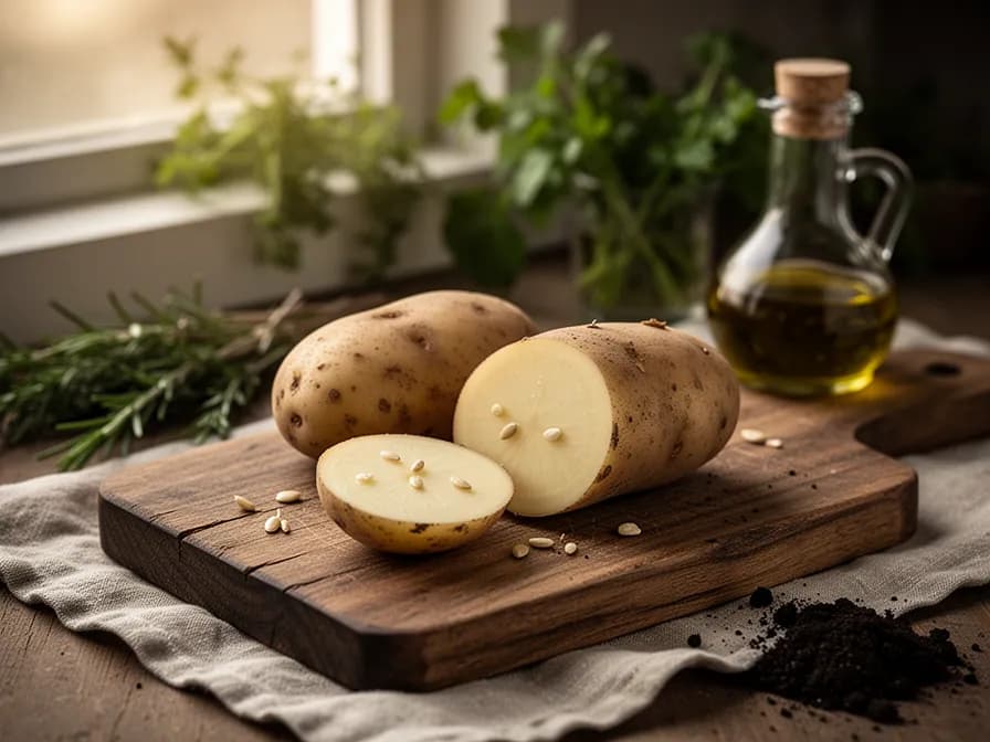 Baked potato showing fluffy interior