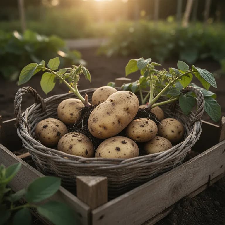 Basket of harvested potatoes