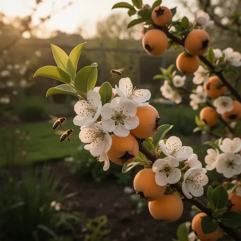 Zarte blassrosa Quittenblüten an einem Frühlingszweig
