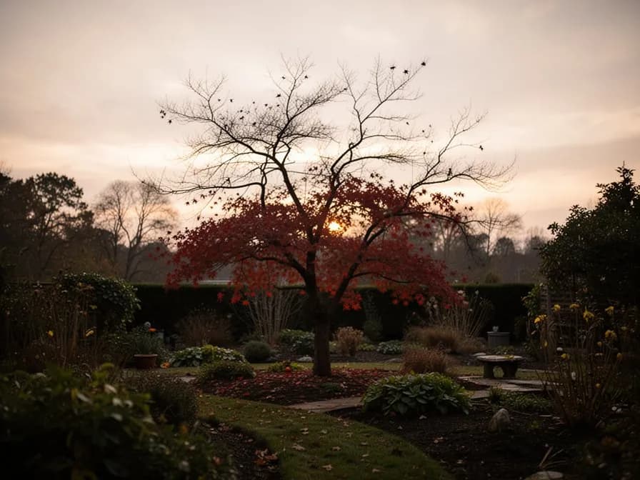 Clear amber maple sap dripping from a spile tap into a collection bucket attached to a red maple trunk in late winter