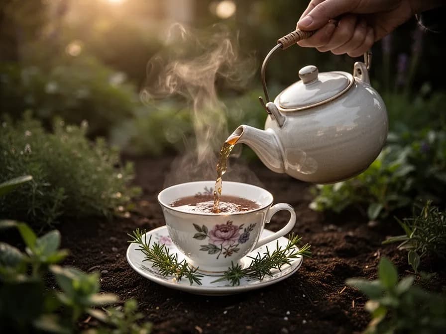 Tasse aufgebrühten Rooibos-Tees mit sattem bernstein-rotem Farbton