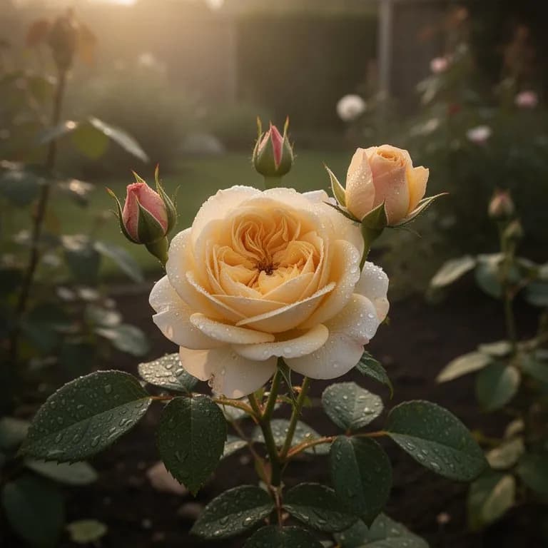Erste Blütenknospen an einer David Austin Englischen Rose