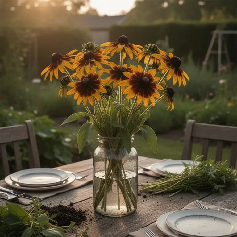 Cabezuelas de semillas maduras de rudbeckia perenne de color marrón oscuro en otoño