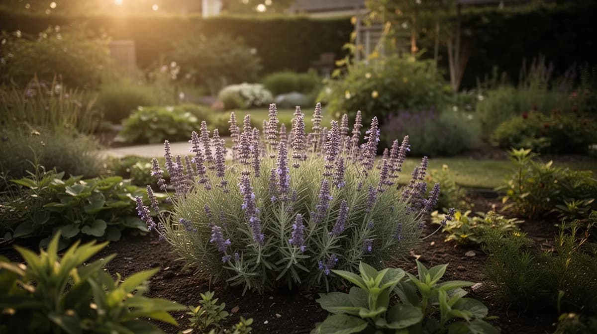 Russian sage used as a border plant along a garden pathway