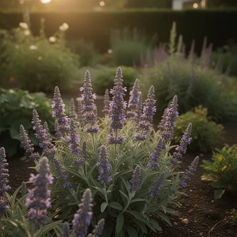 Russian sage silvery stems providing winter garden interest with frost