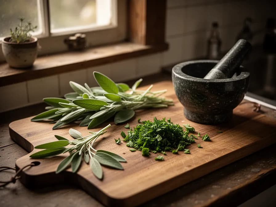 Several sage varieties including purple sage, tricolor sage, and golden sage
