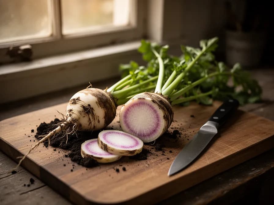 Peeled salsify roots in acidulated water to prevent browning