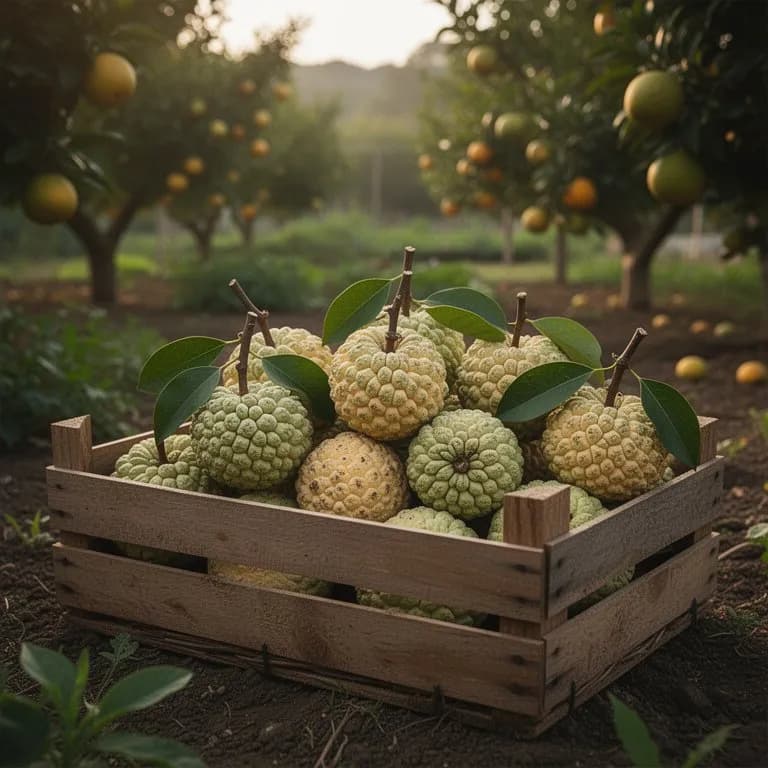 Primer plano de frutos de santol maduros con piel aterciopelada de color dorado parduzco y forma redonda